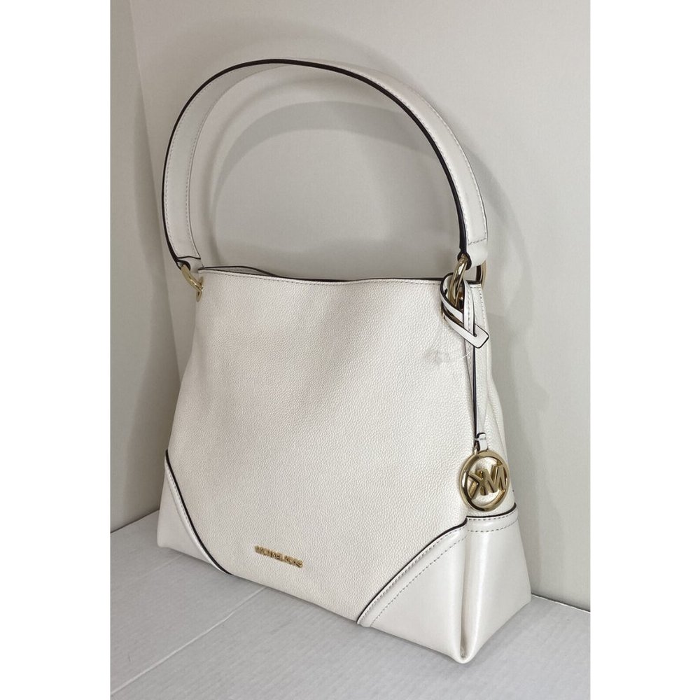 New Michael Kors Nicole Medium Shoulder Bag Leather Light Cream - Picture 4 of 6